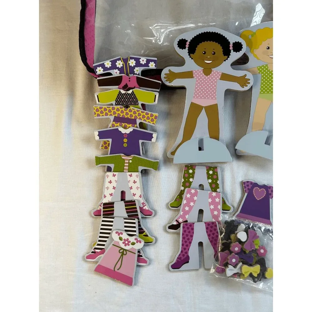 Melissa & Doug Wooden Magnetic Dress Up Dolls, With Bag, Stands, Accessories